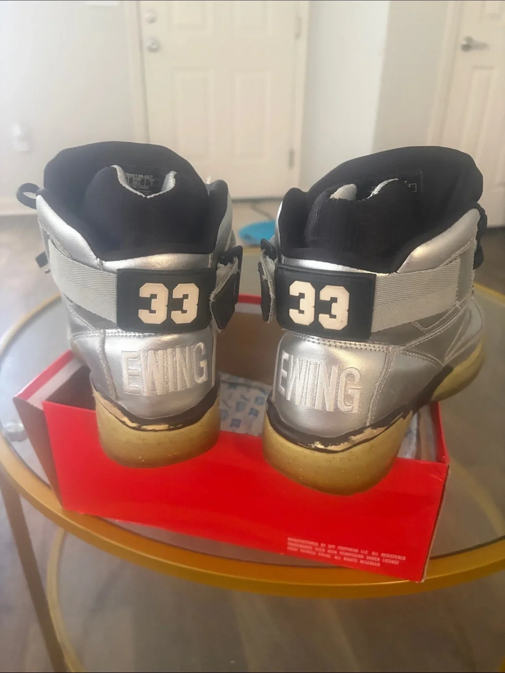 Kids Metallic Silver High-Top Sneakers Patrick ewings